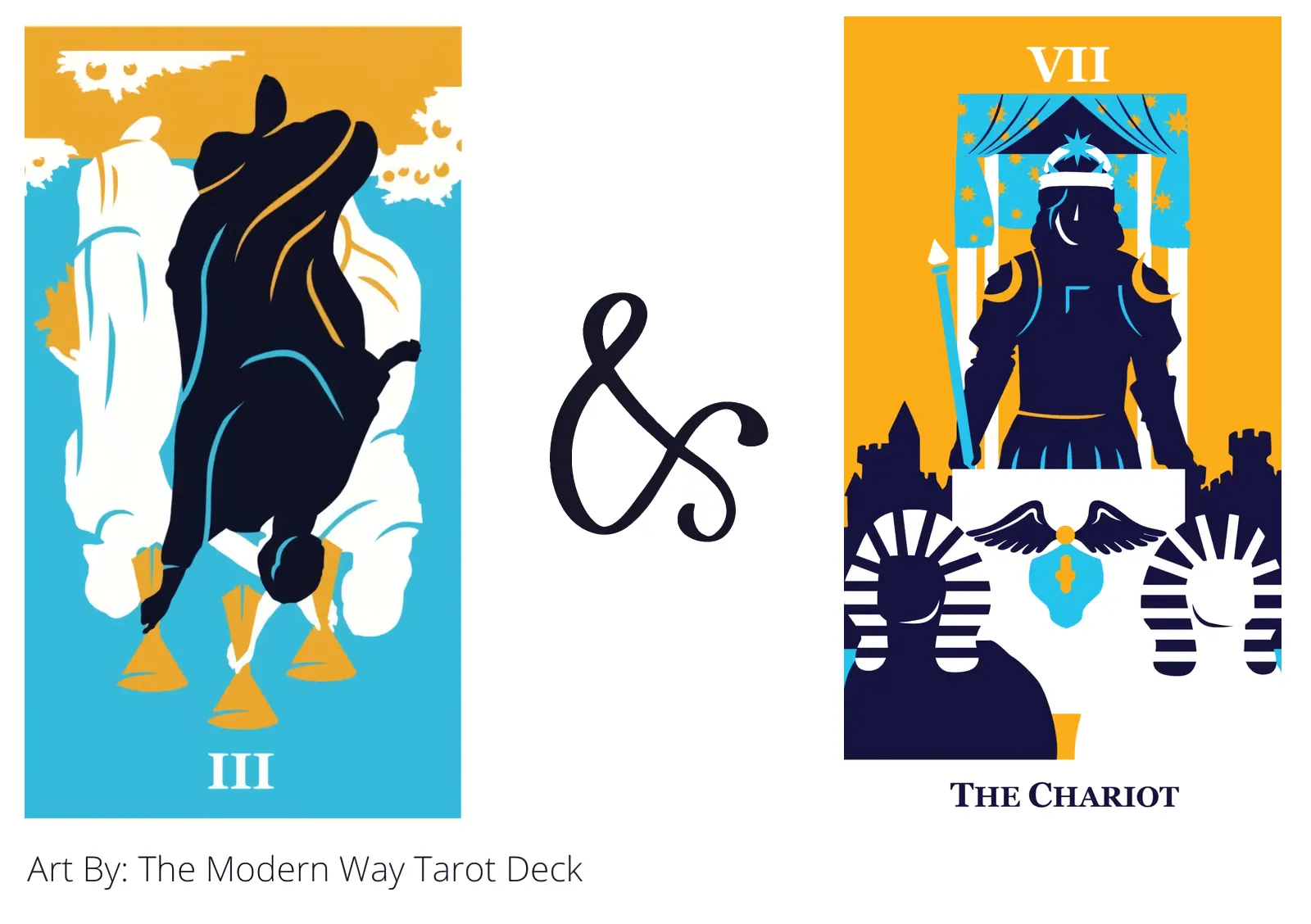 three of cups reversed and the chariot tarot cards together