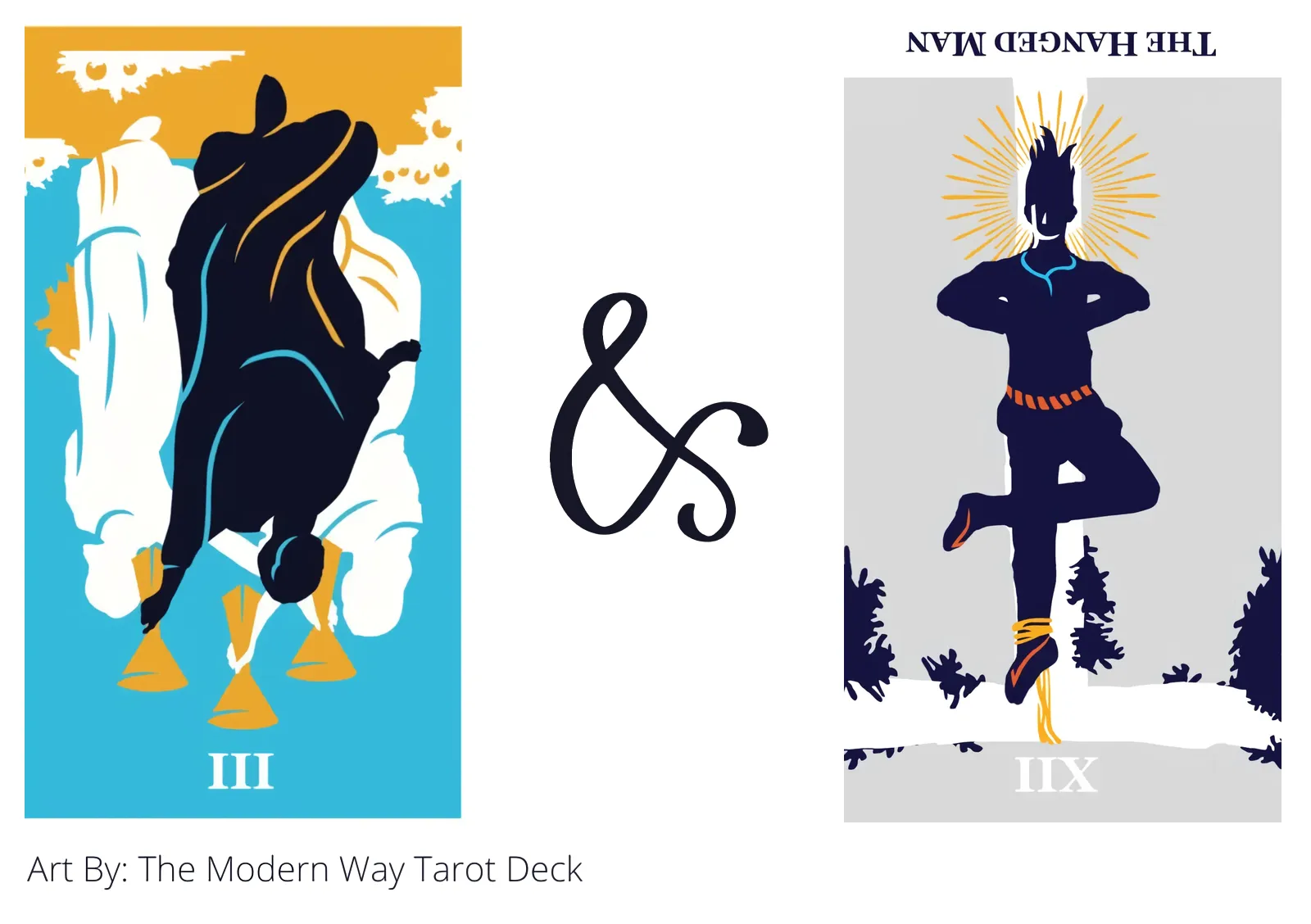 three of cups reversed and the hanged man reversed tarot cards together