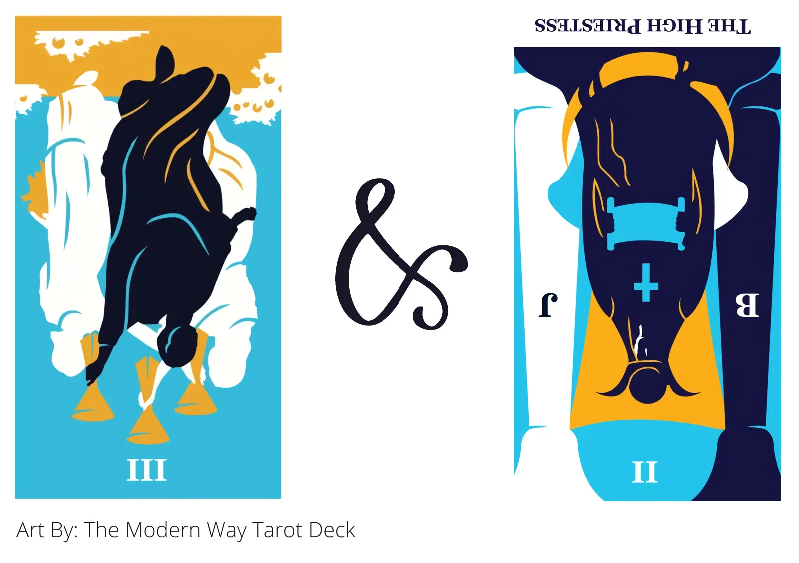 three of cups reversed and the high priestess reversed tarot cards together