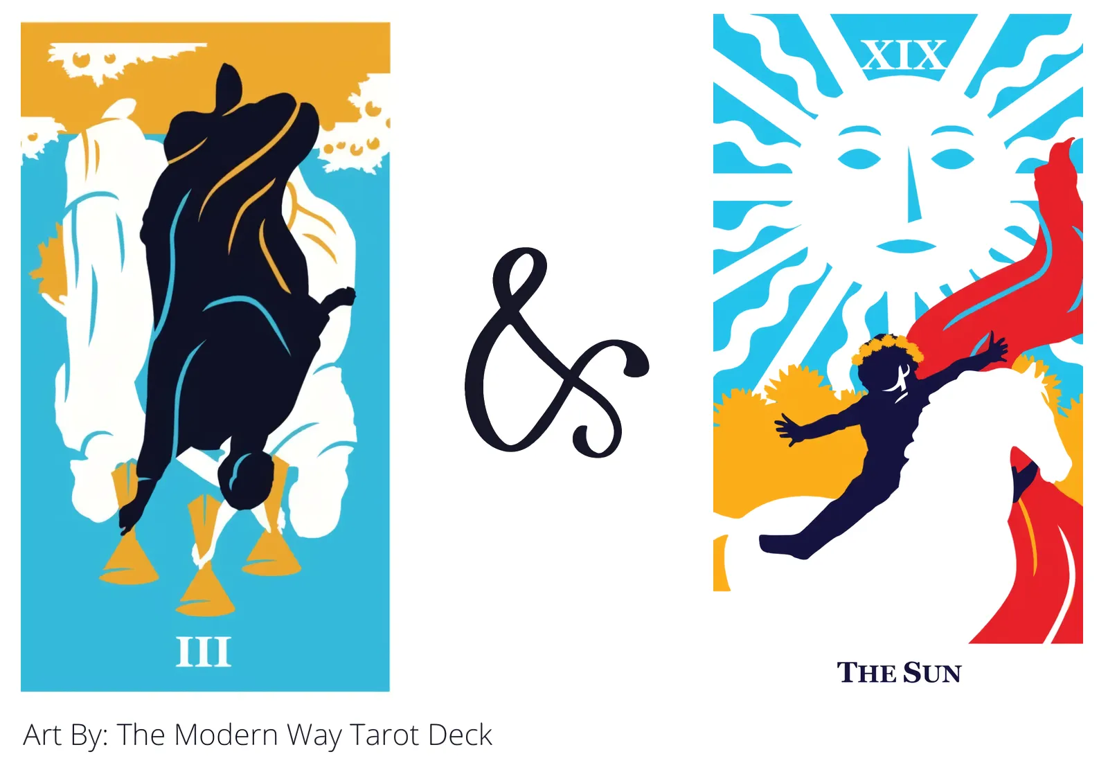 three of cups reversed and the sun tarot cards together