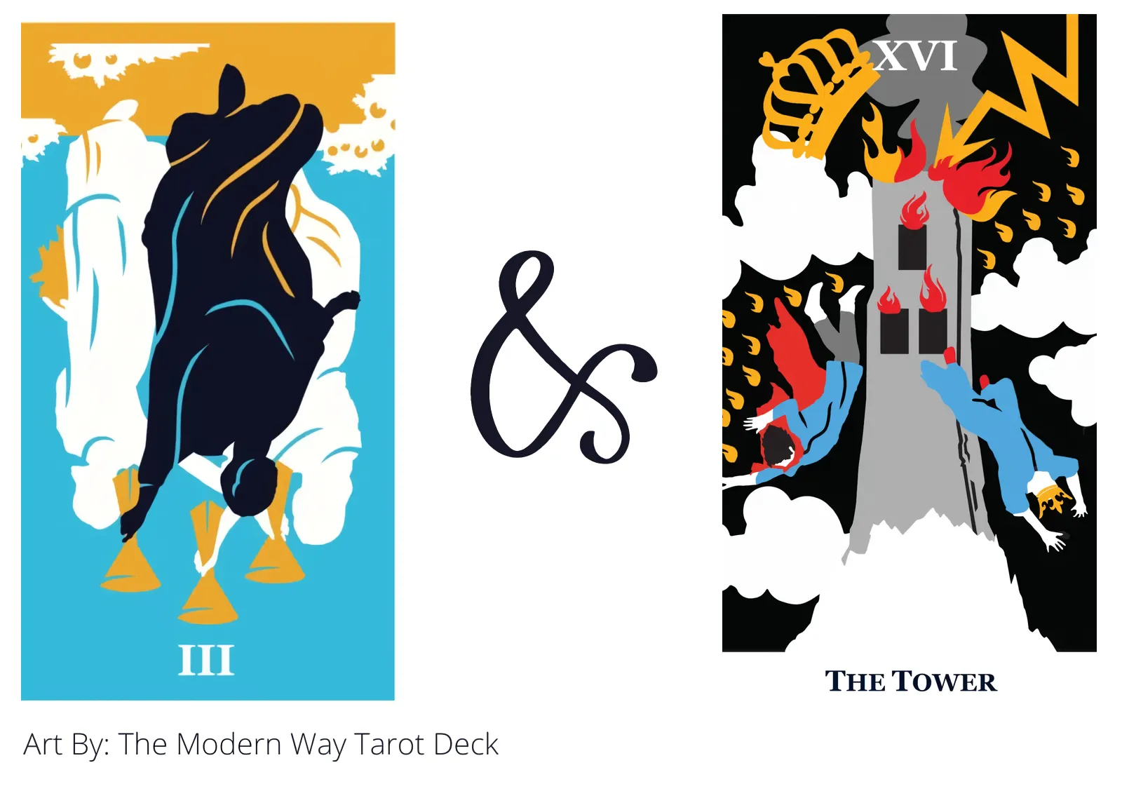 three of cups reversed and the tower tarot cards together