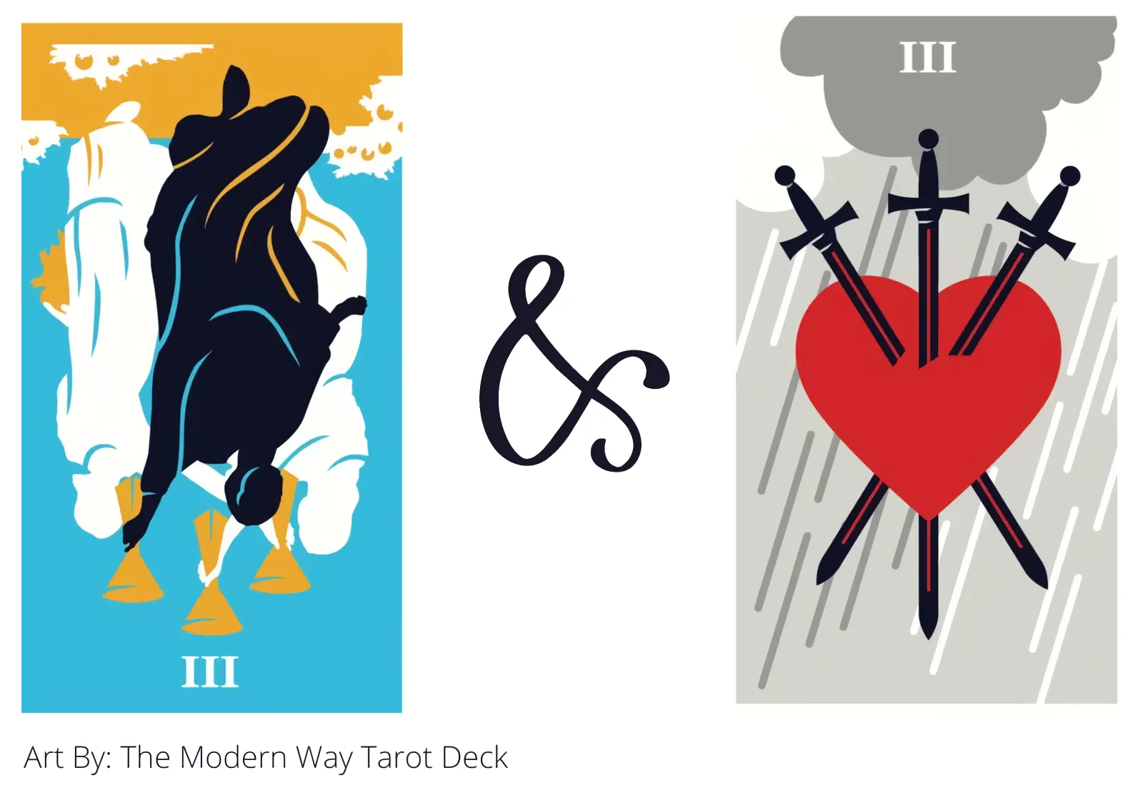 three of cups reversed and three of swords tarot cards together