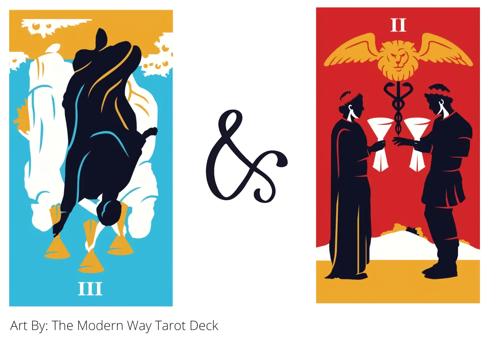 three of cups reversed and two of cups tarot cards together