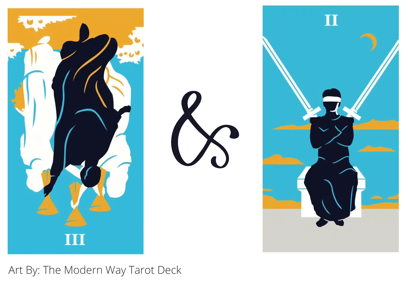 three of cups reversed and two of swords tarot cards together