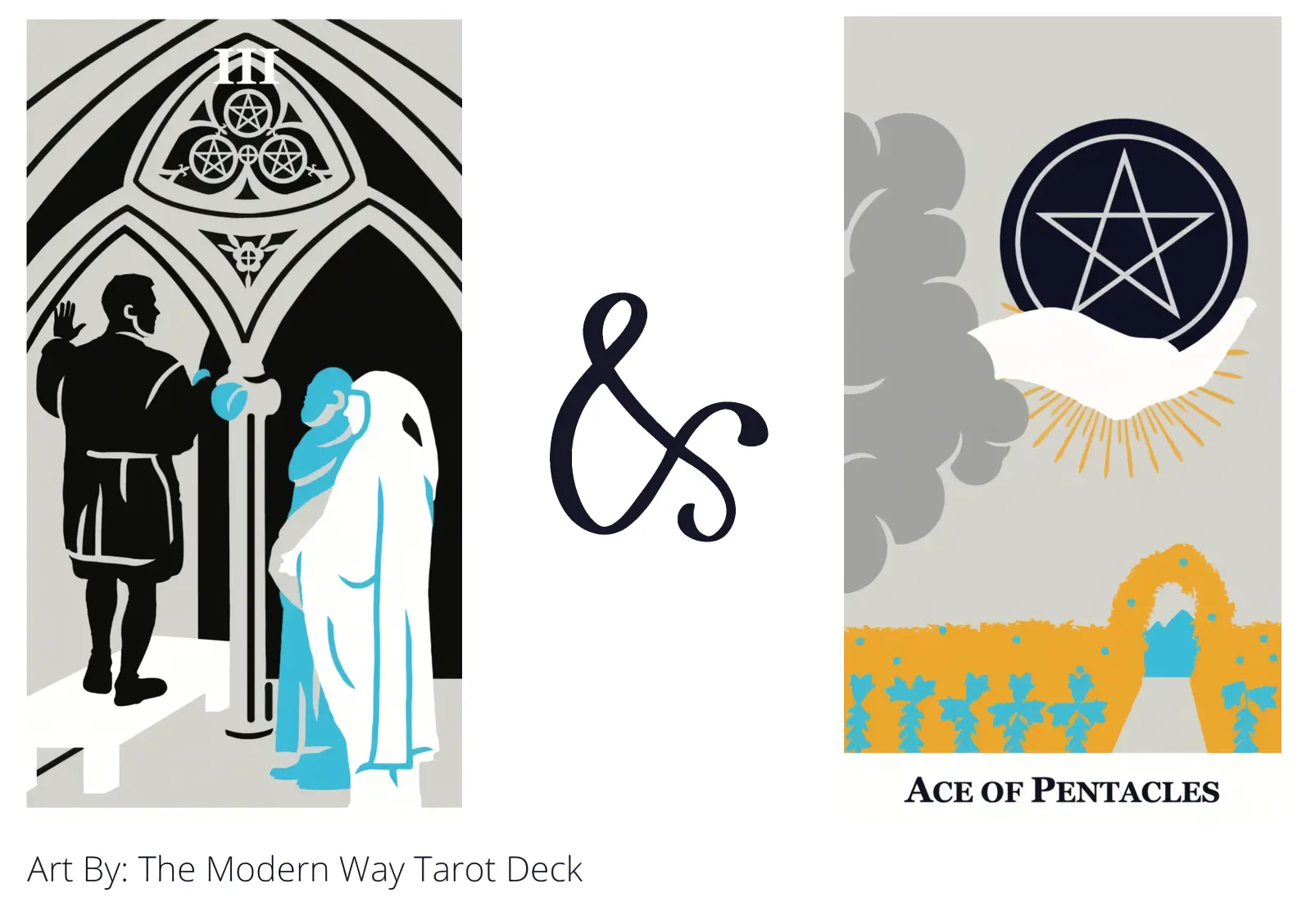 three of pentacles and ace of pentacles tarot cards together