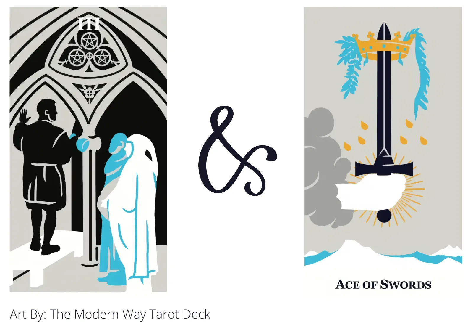 three of pentacles and ace of swords tarot cards together