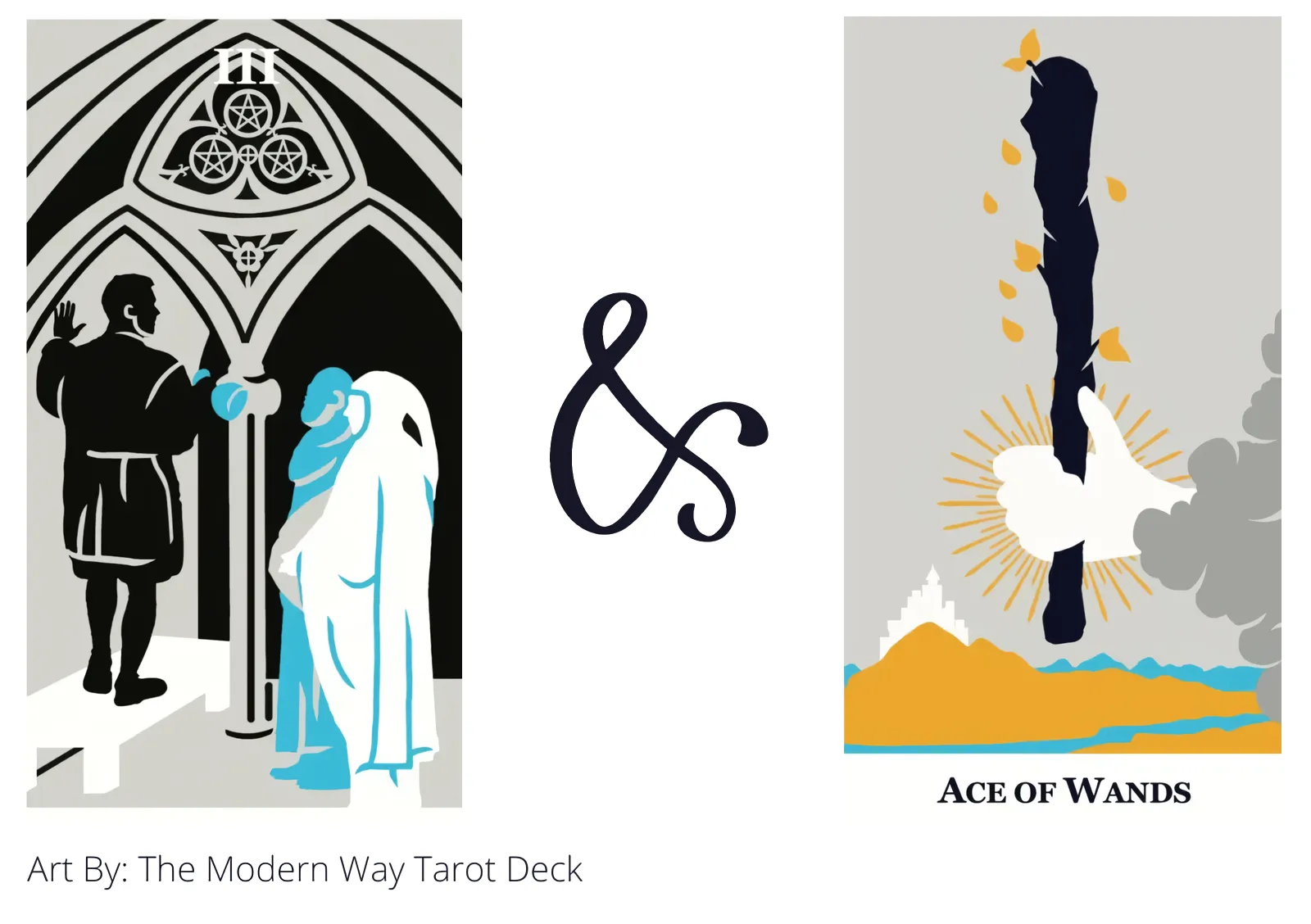 three of pentacles and ace of wands tarot cards together