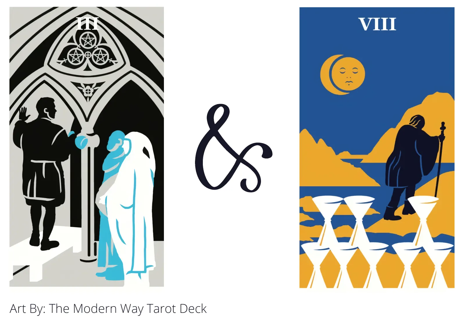 three of pentacles and eight of cups tarot cards together