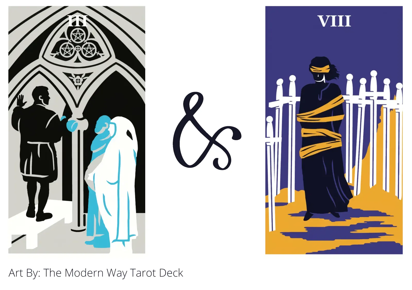 three of pentacles and eight of swords tarot cards together