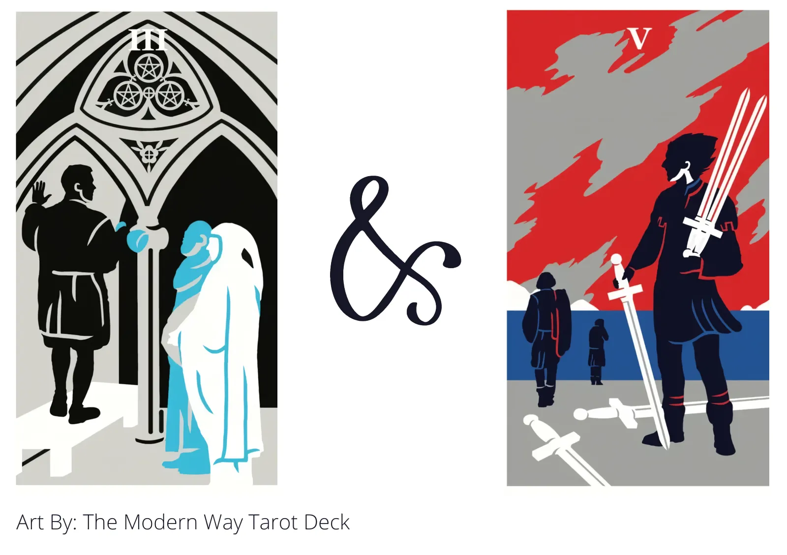 three of pentacles and five of swords tarot cards together