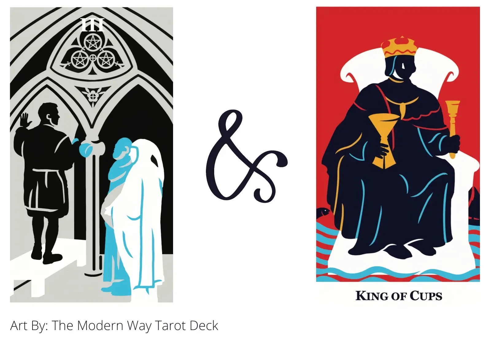 three of pentacles and king of cups tarot cards together