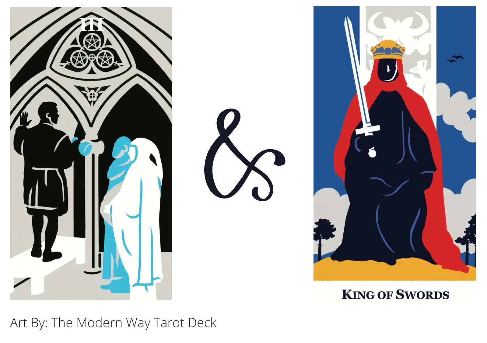 three of pentacles and king of swords tarot cards together