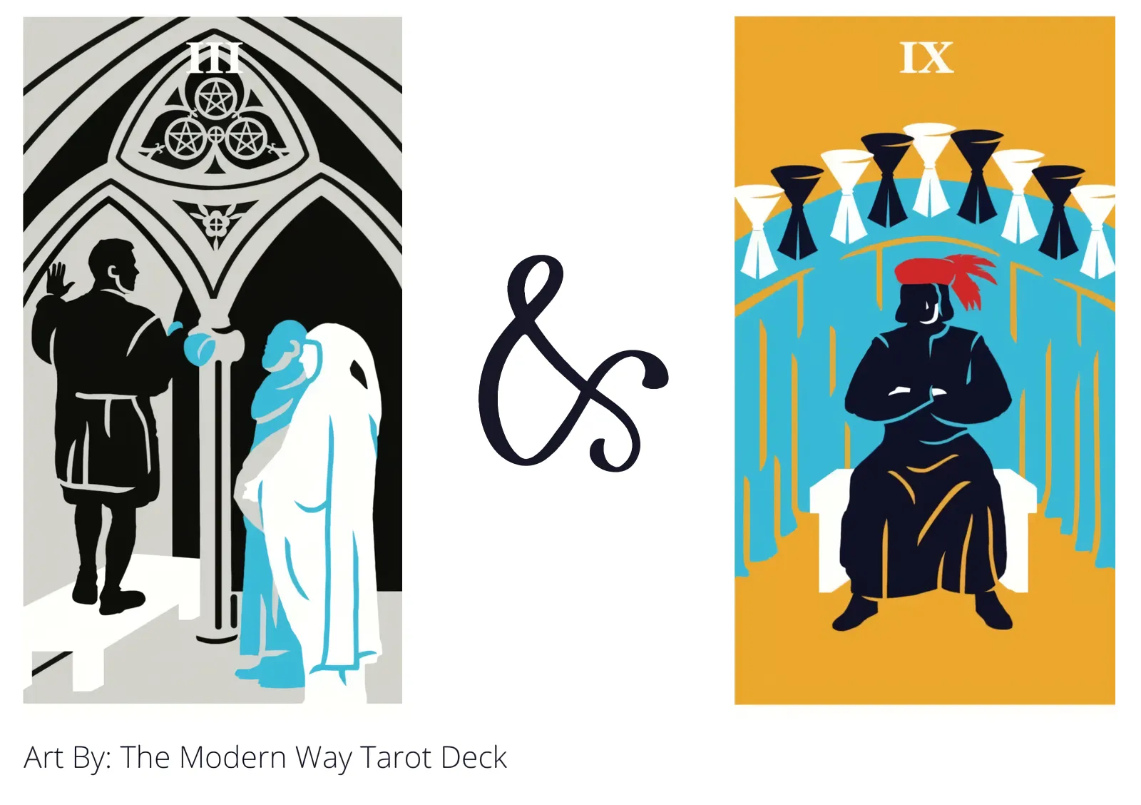three of pentacles and nine of cups tarot cards together