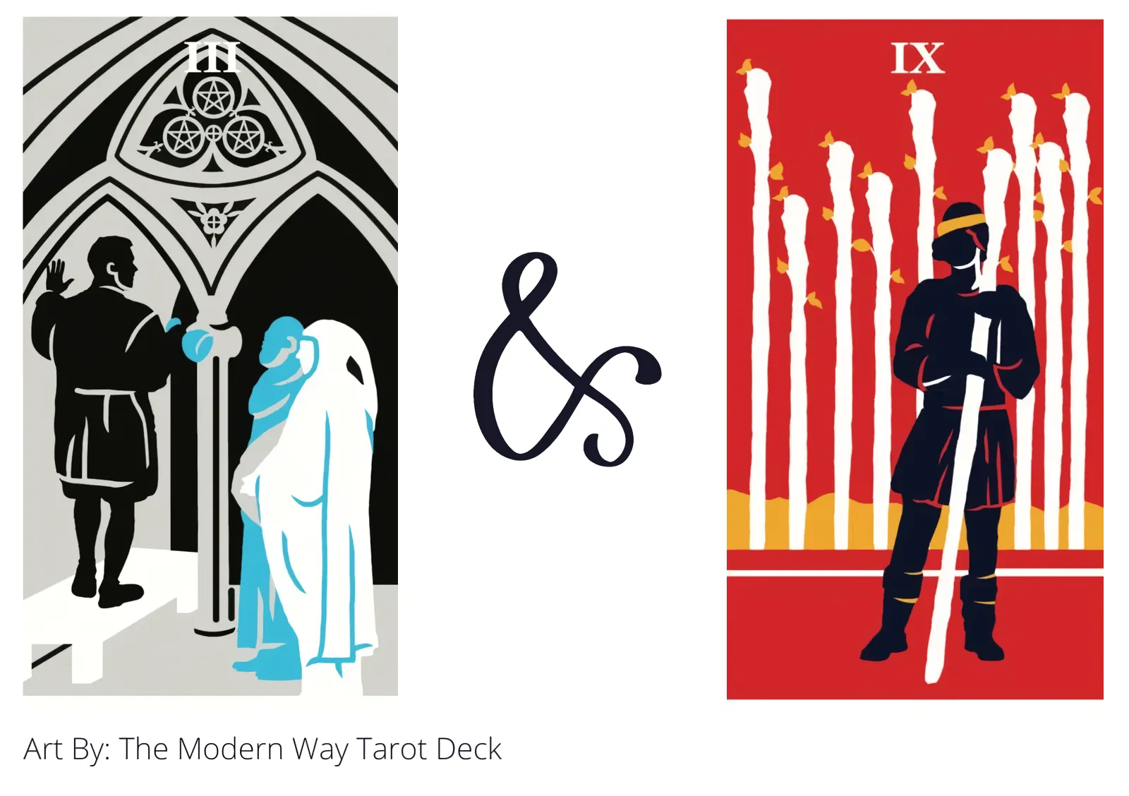 three of pentacles and nine of wands tarot cards together