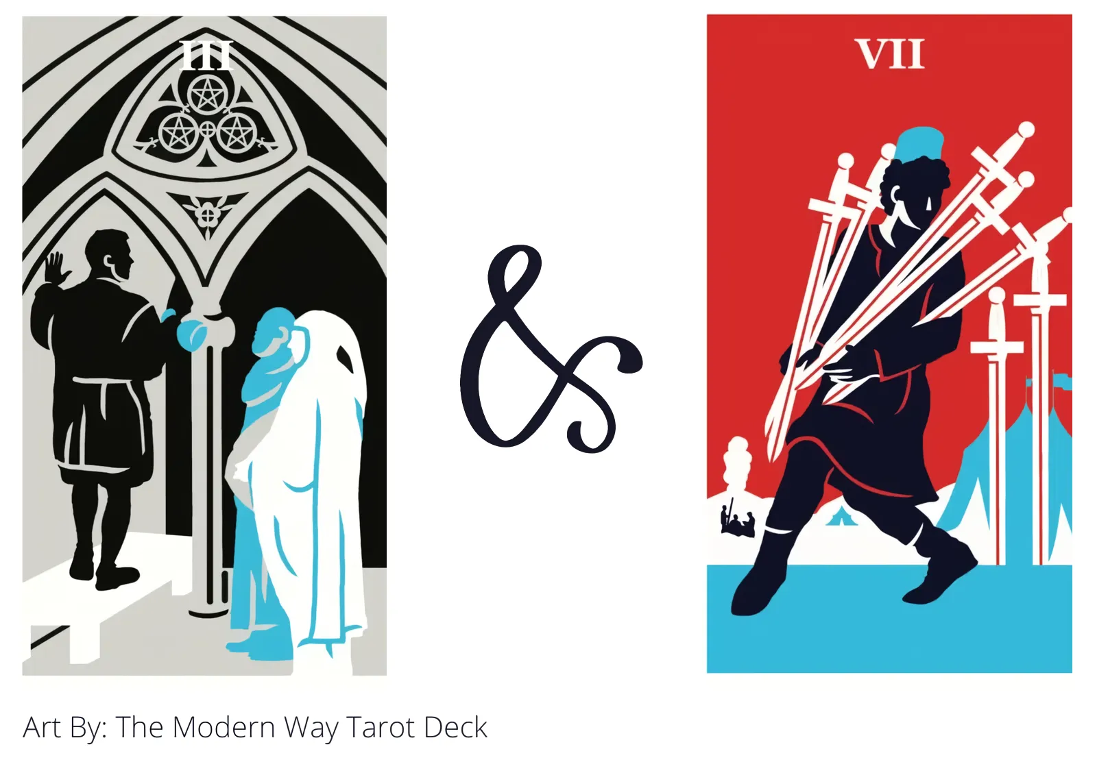 three of pentacles and seven of swords tarot cards together