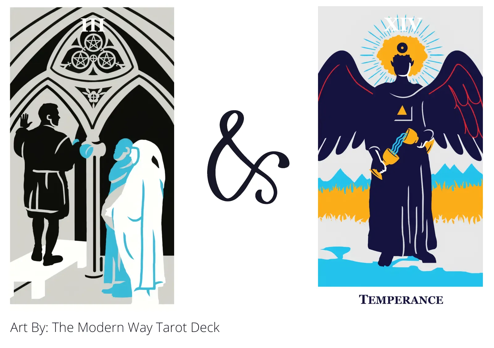 three of pentacles and temperance tarot cards together