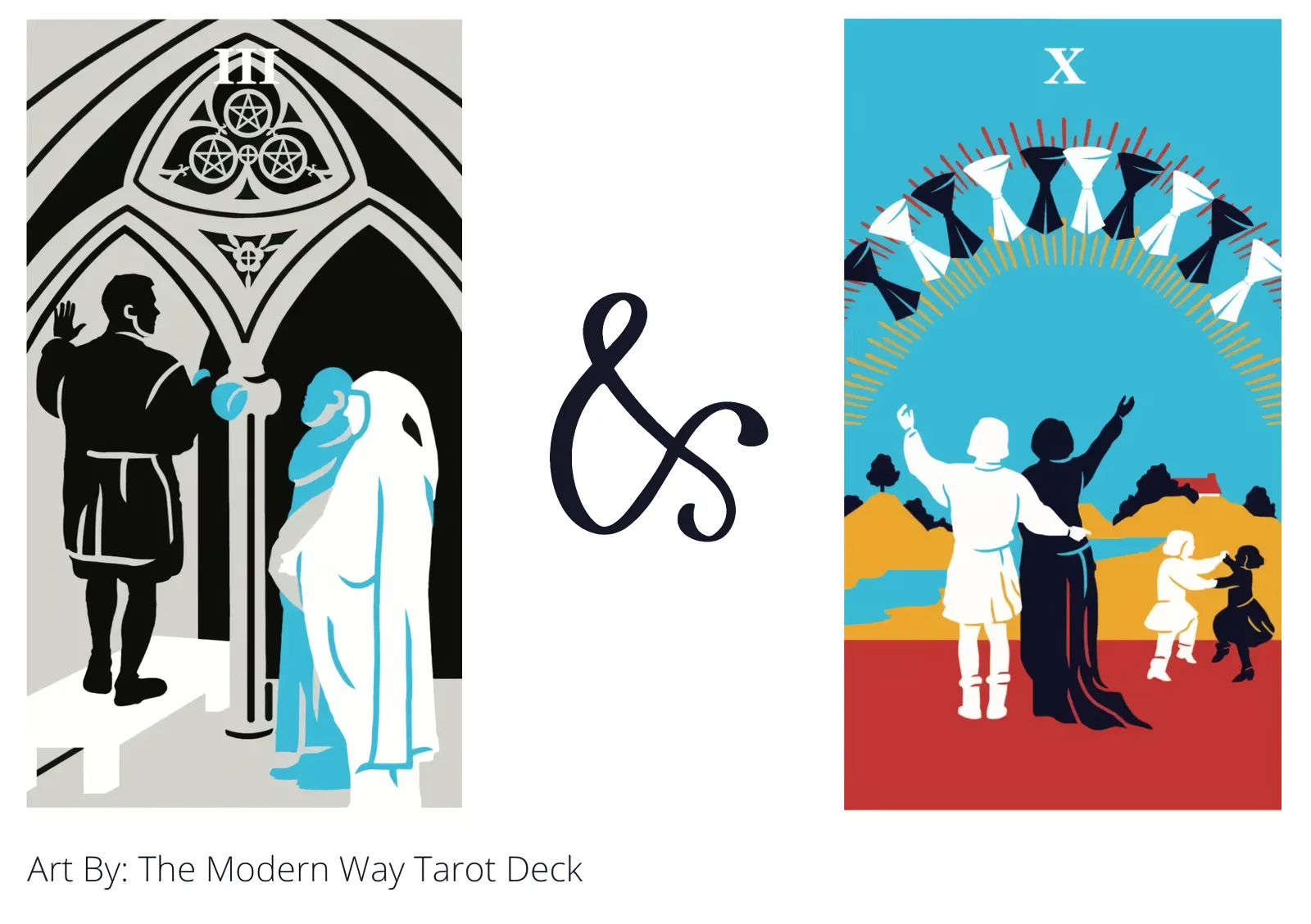 three of pentacles and ten of cups tarot cards together