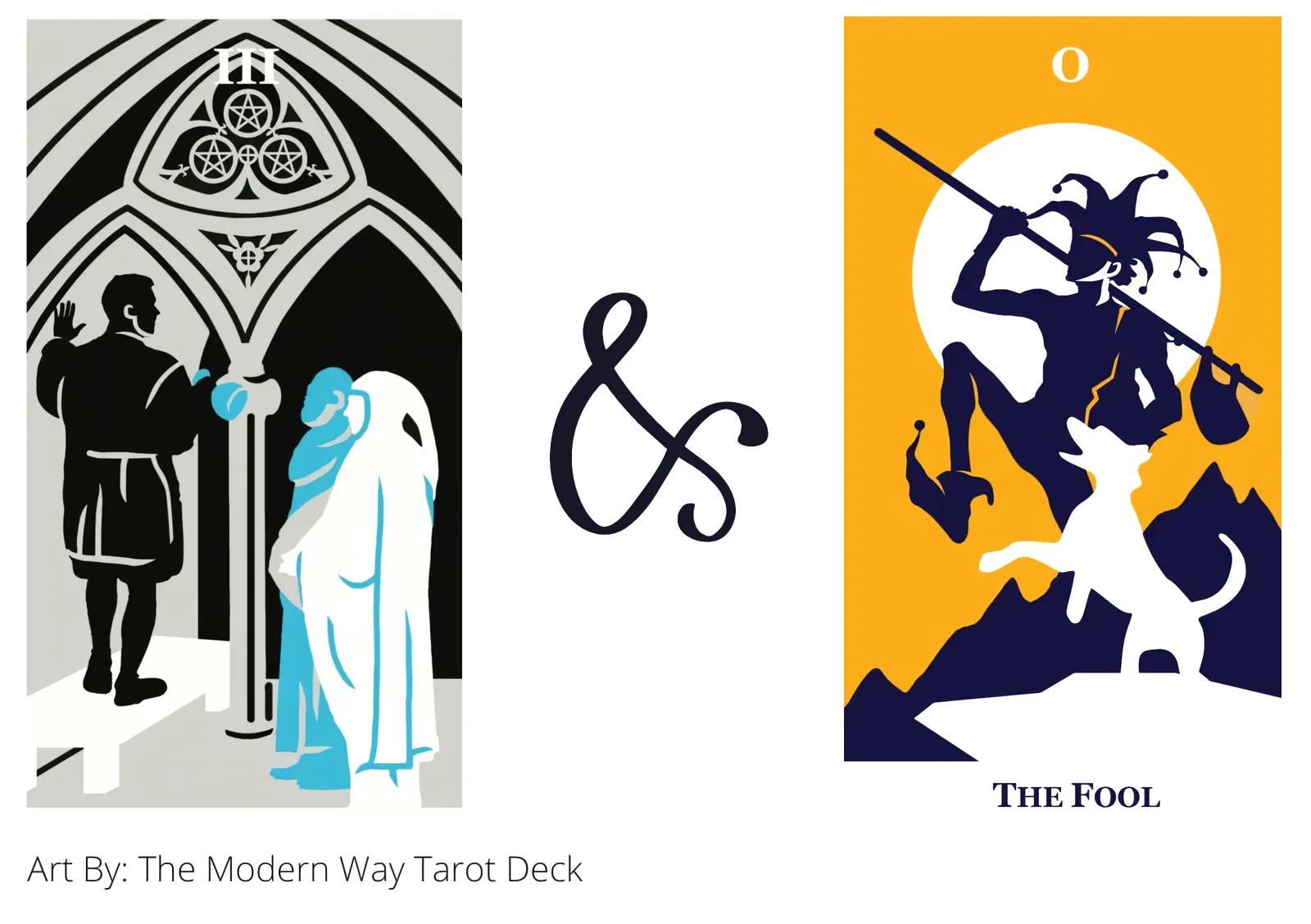 three of pentacles and the fool tarot cards together