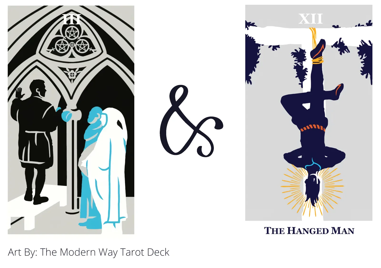three of pentacles and the hanged man tarot cards together