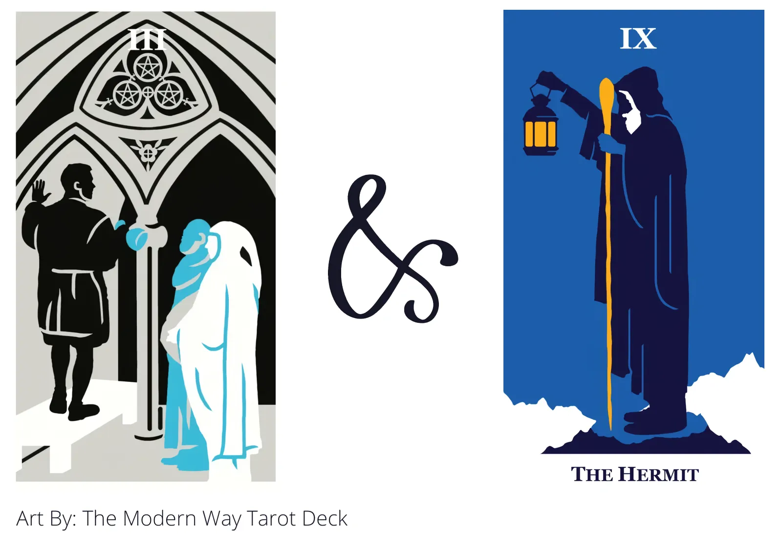 three of pentacles and the hermit tarot cards together