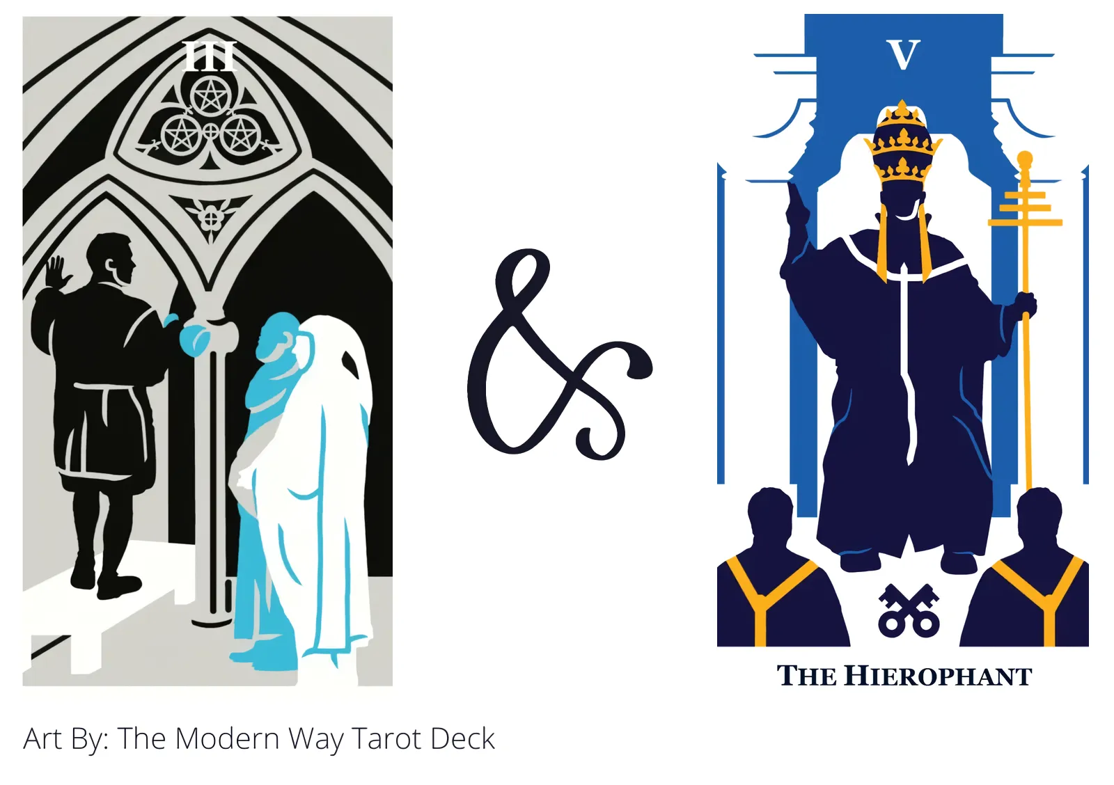 three of pentacles and the hierophant tarot cards together