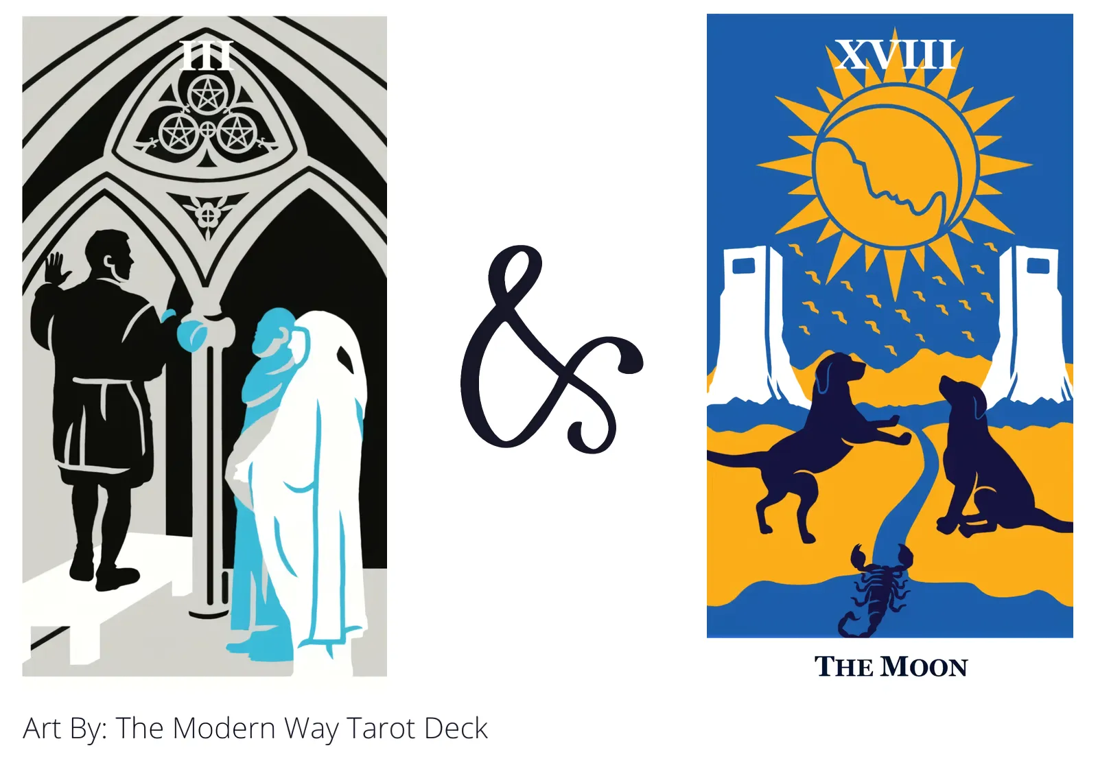 three of pentacles and the moon tarot cards together