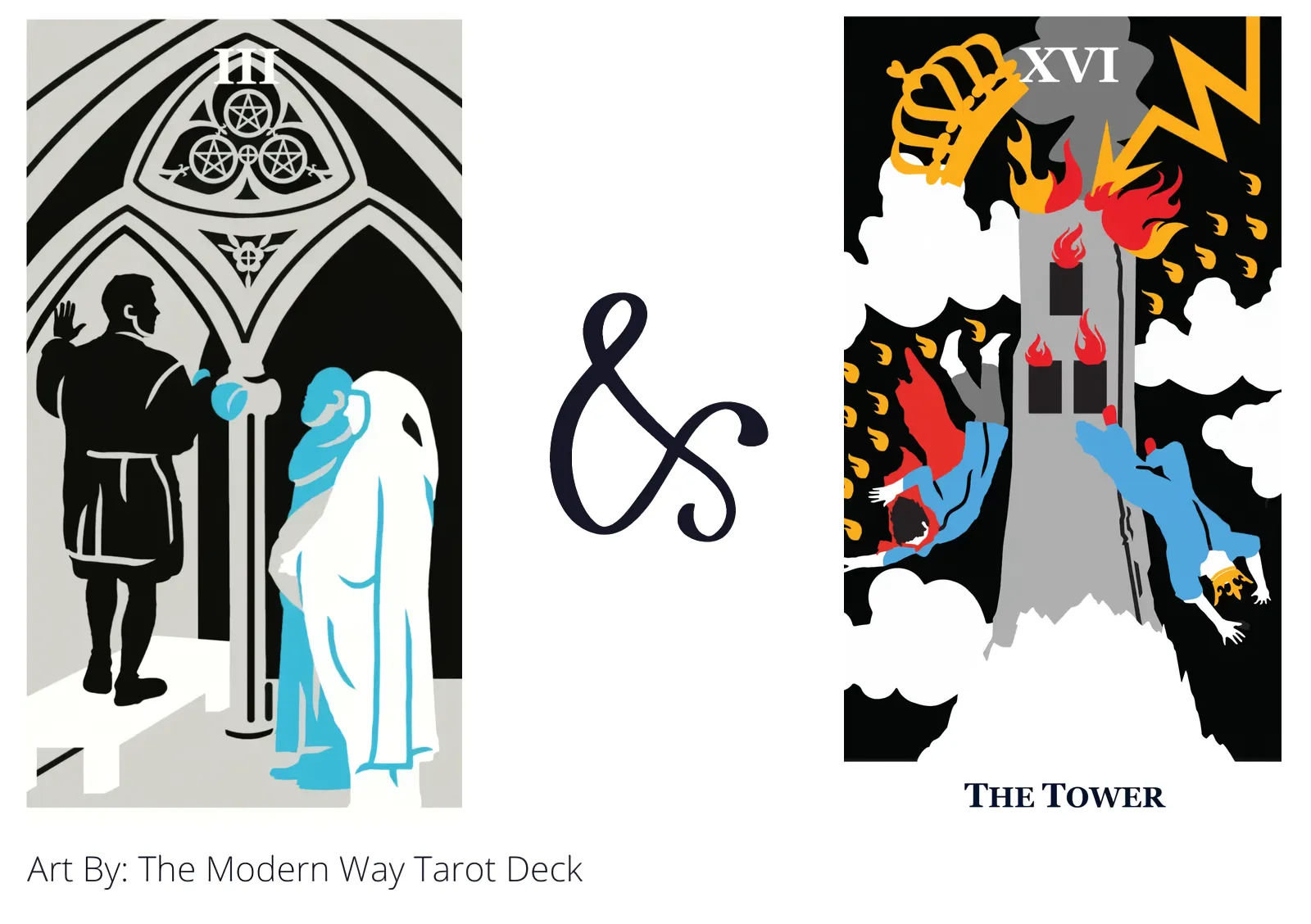 three of pentacles and the tower tarot cards together