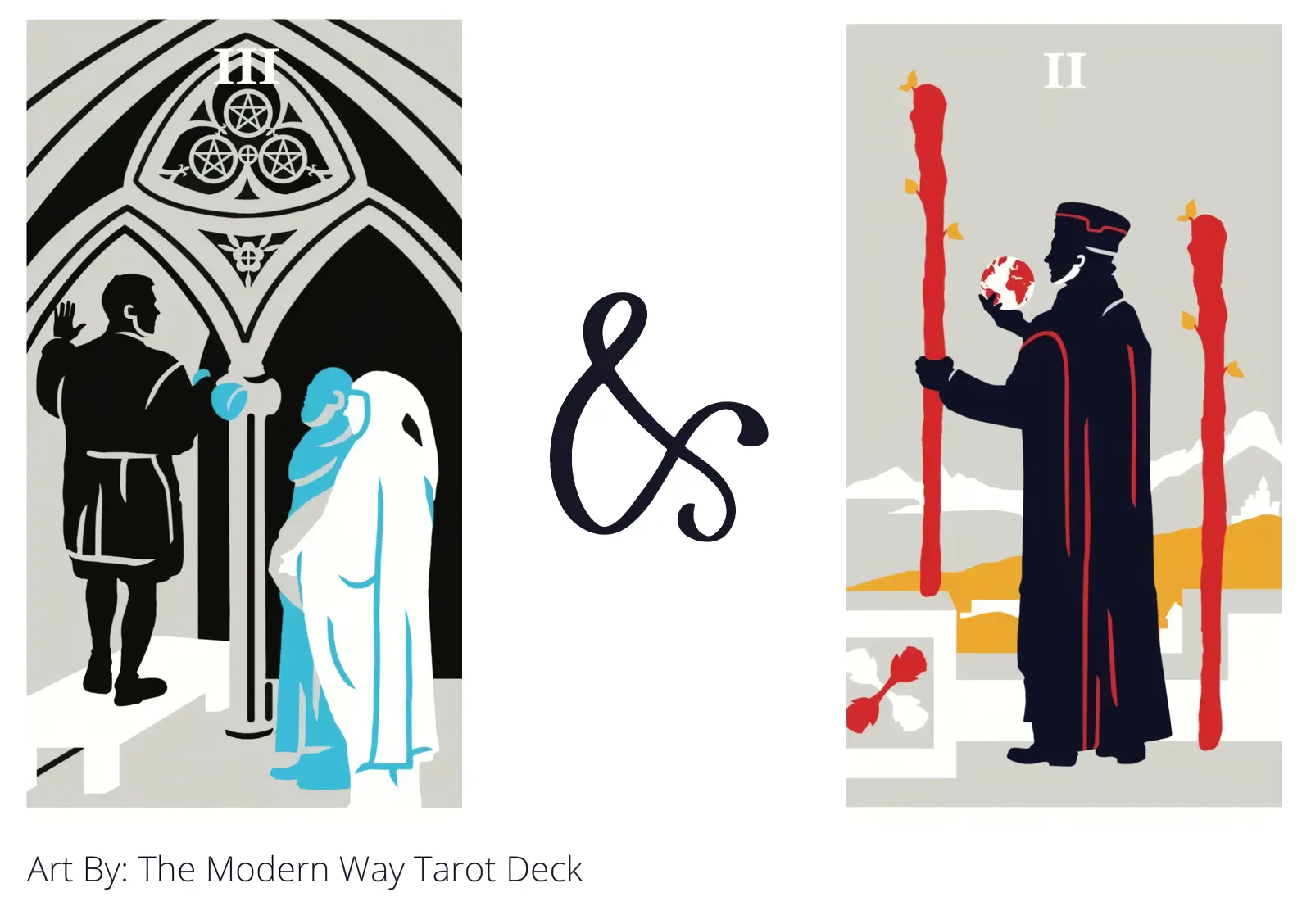 three of pentacles and two of wands tarot cards together