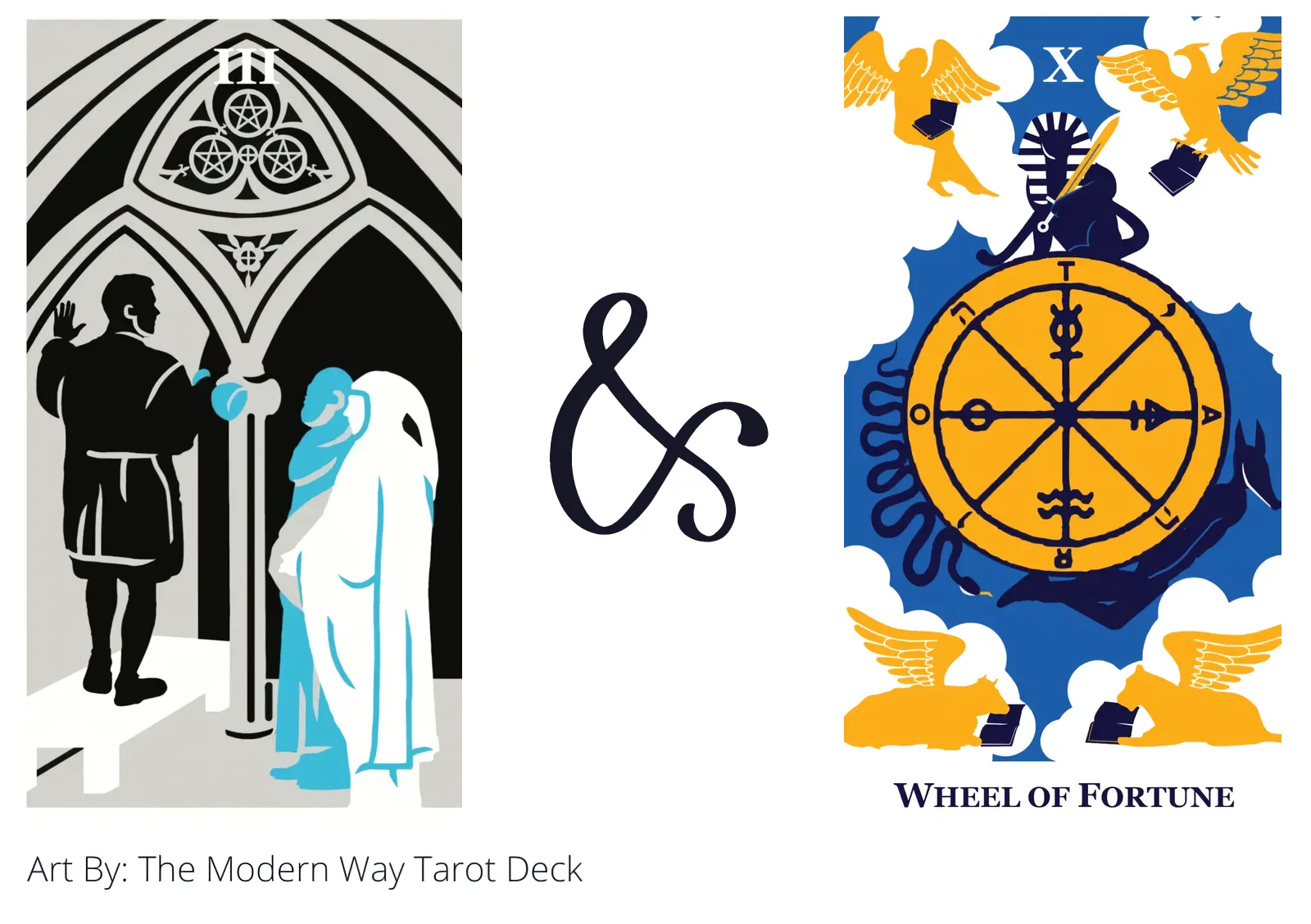three of pentacles and wheel of fortune tarot cards together