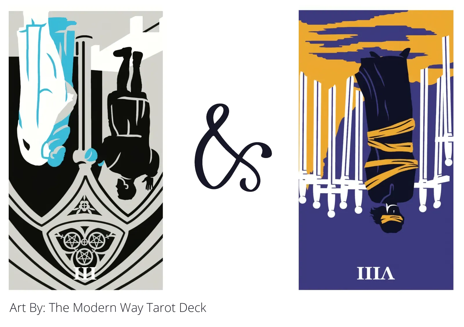 three of pentacles reversed and eight of swords reversed tarot cards together