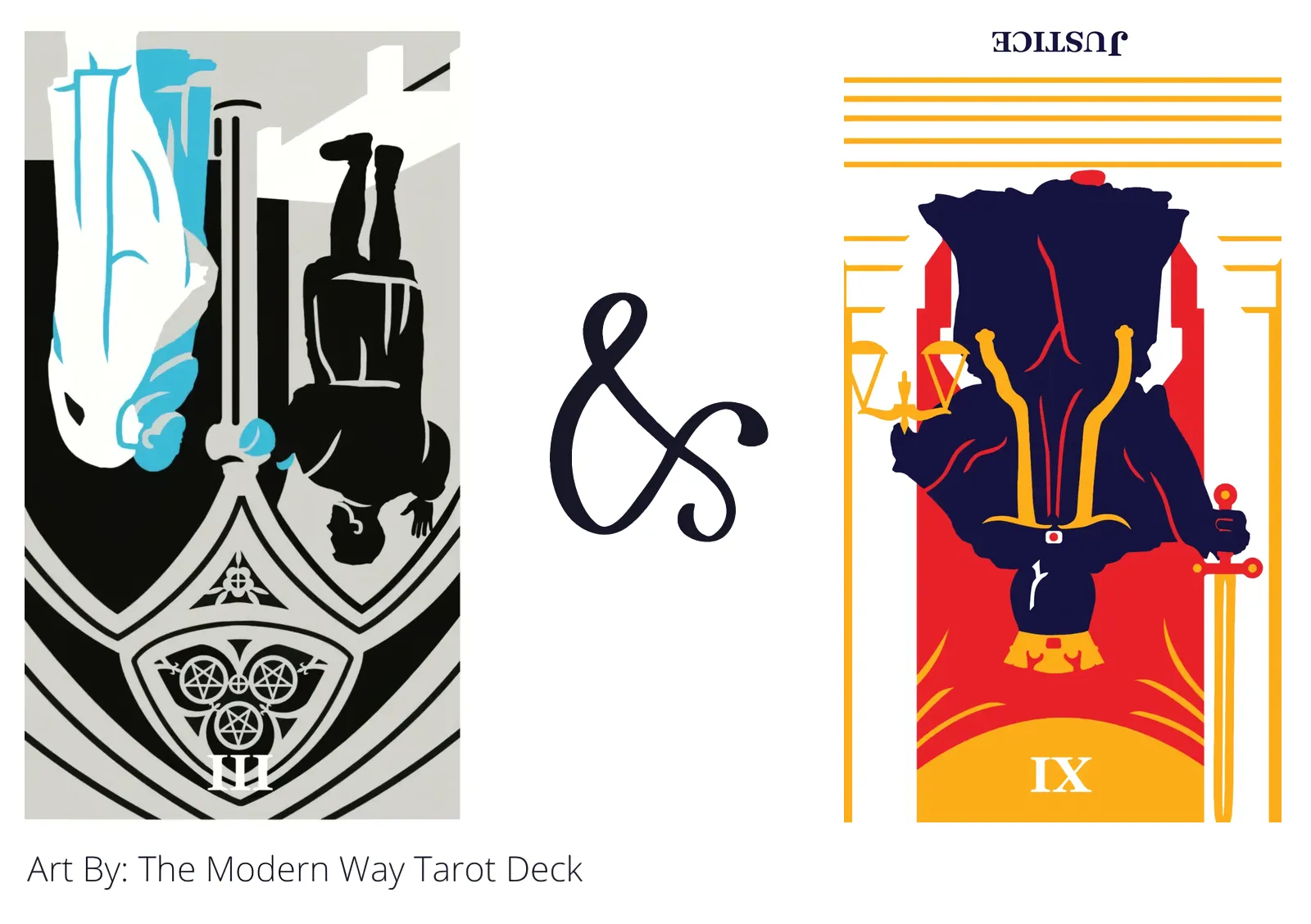 three of pentacles reversed and justice reversed tarot cards together