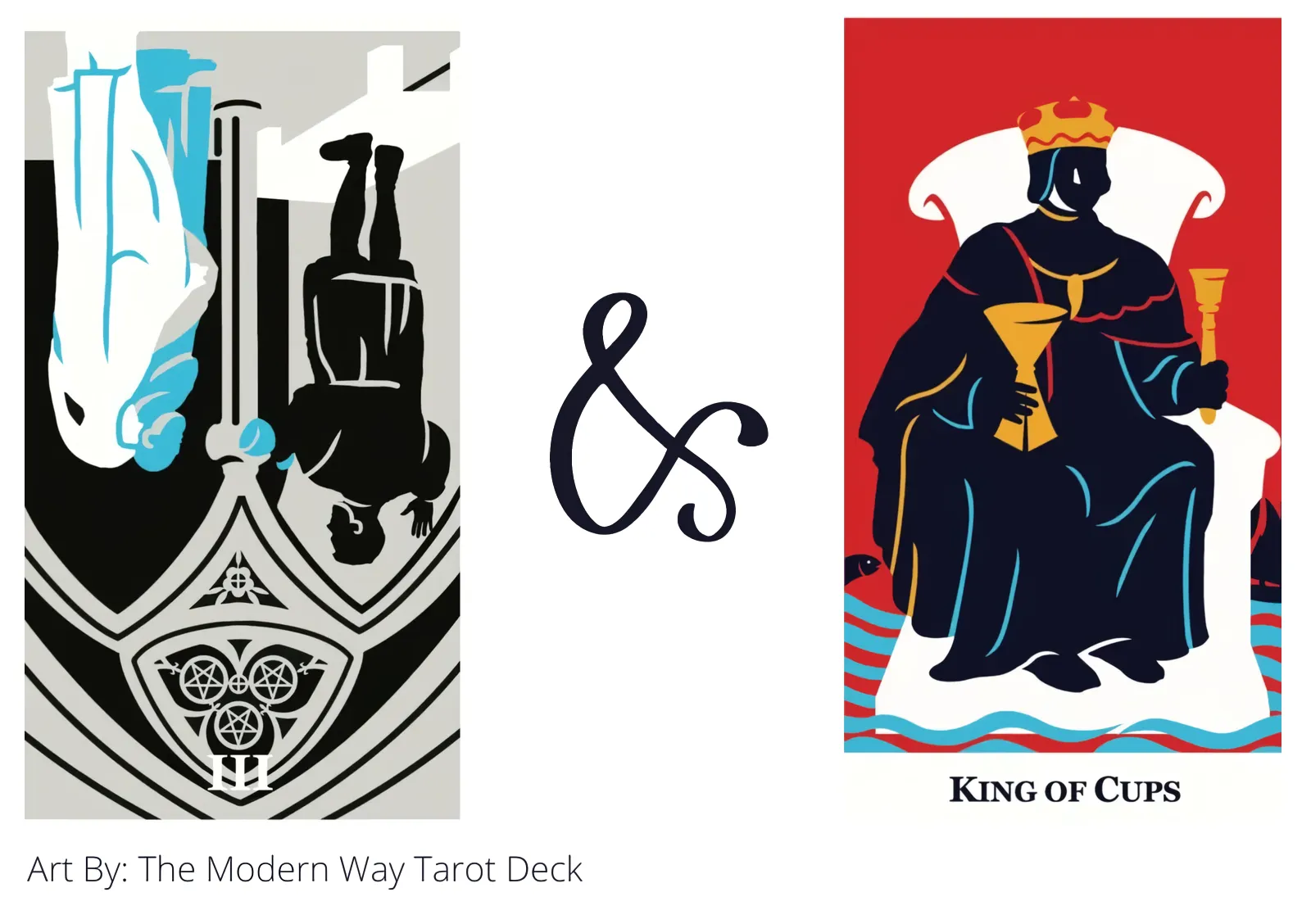three of pentacles reversed and king of cups tarot cards together