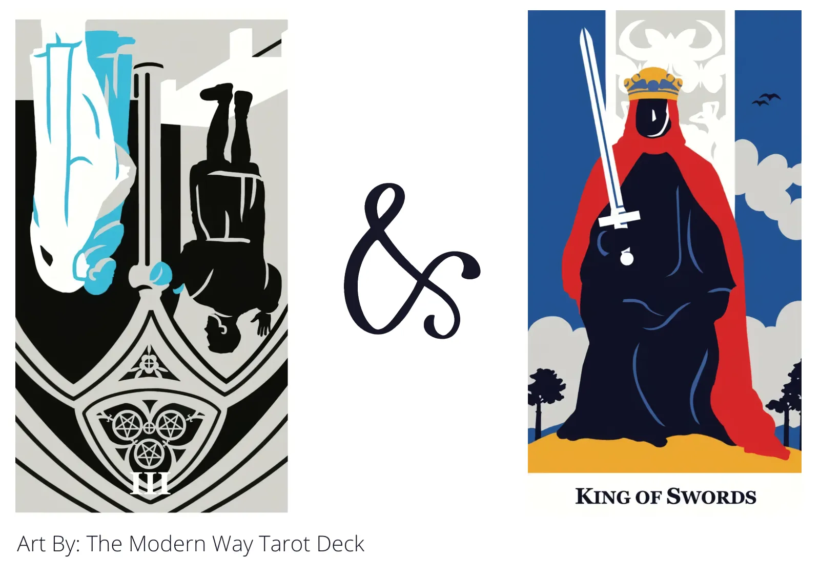 three of pentacles reversed and king of swords tarot cards together