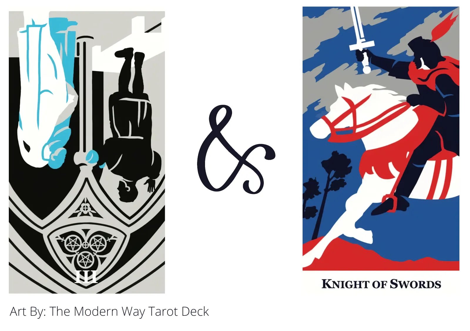 three of pentacles reversed and knight of swords tarot cards together