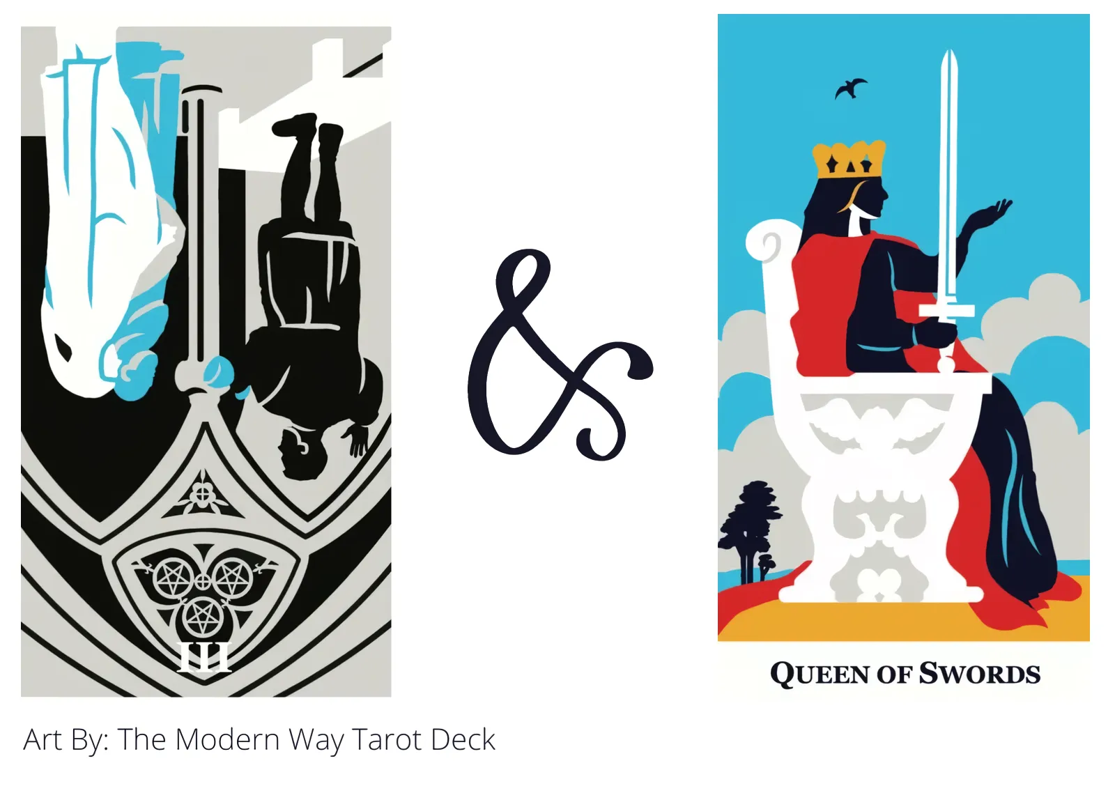 three of pentacles reversed and queen of swords tarot cards together