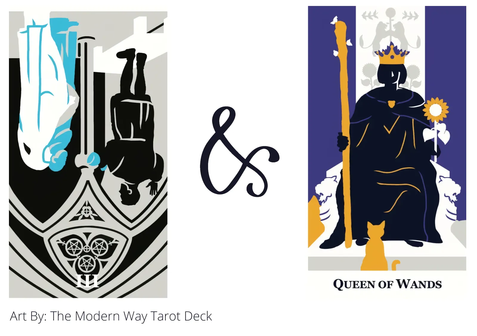 three of pentacles reversed and queen of wands tarot cards together
