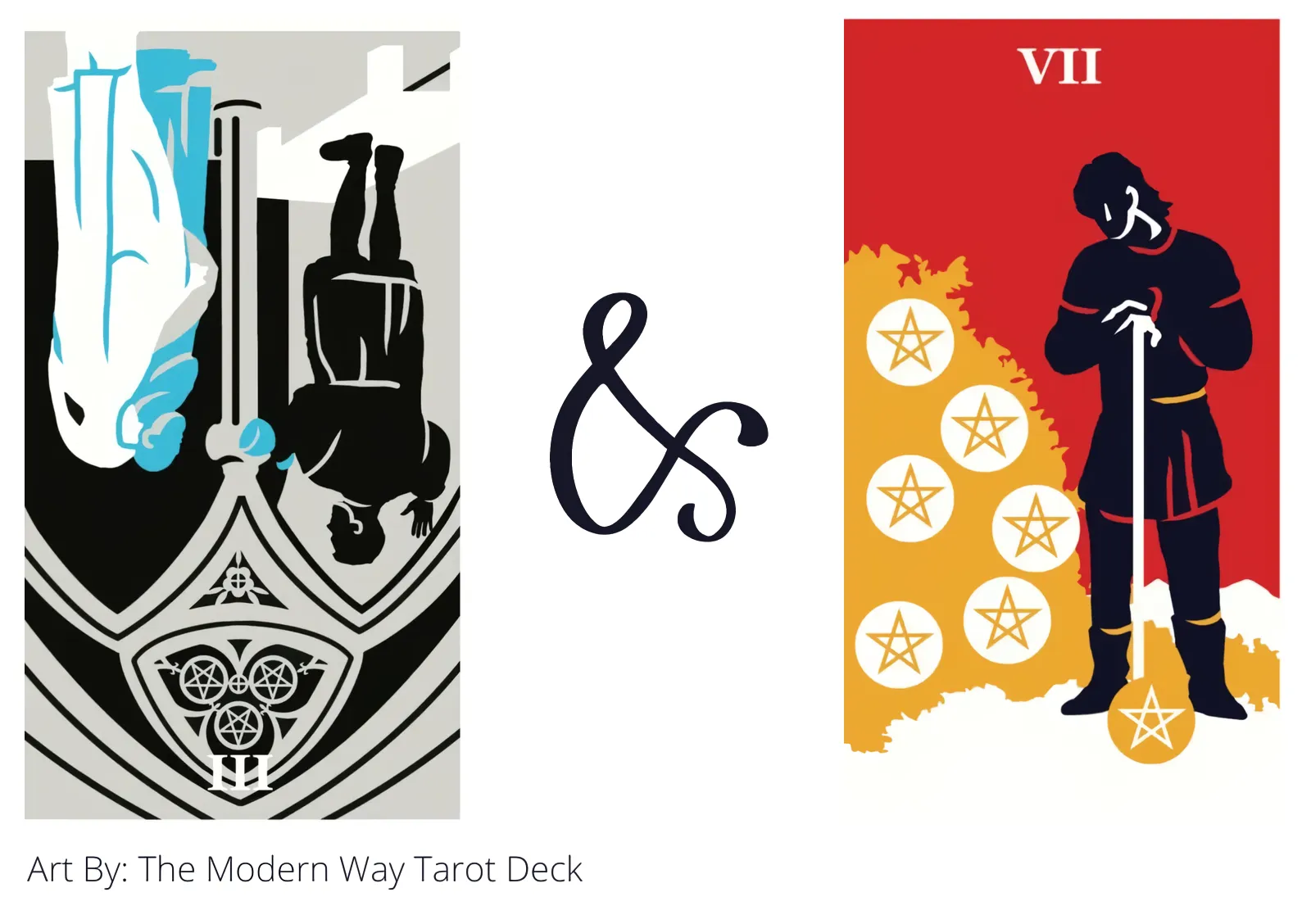 three of pentacles reversed and seven of pentacles tarot cards together