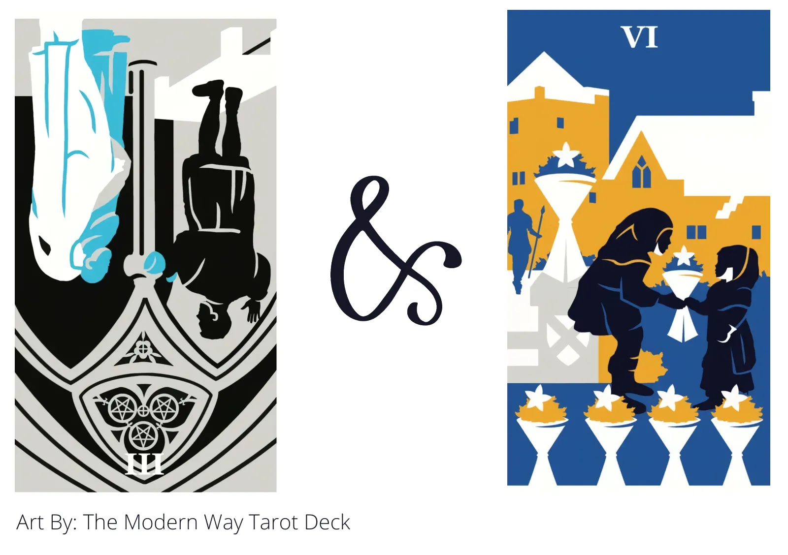 three of pentacles reversed and six of cups tarot cards together