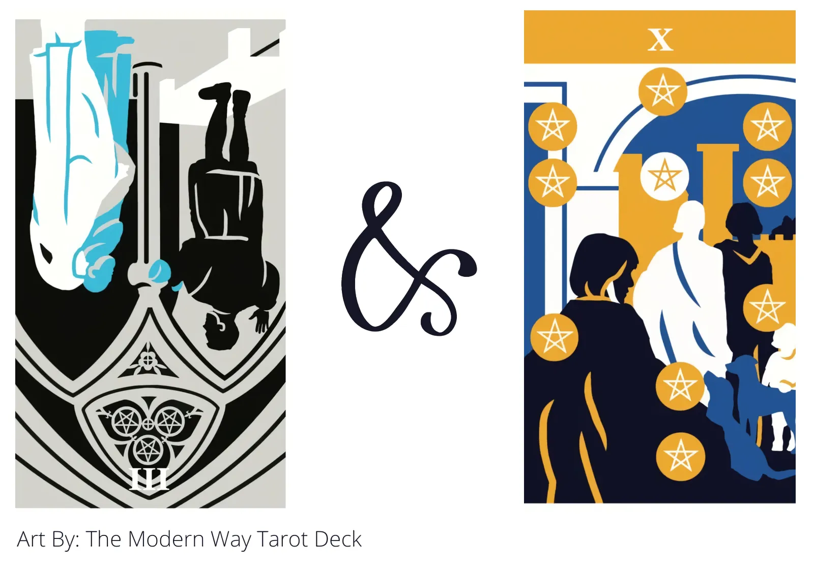 three of pentacles reversed and ten of pentacles tarot cards together