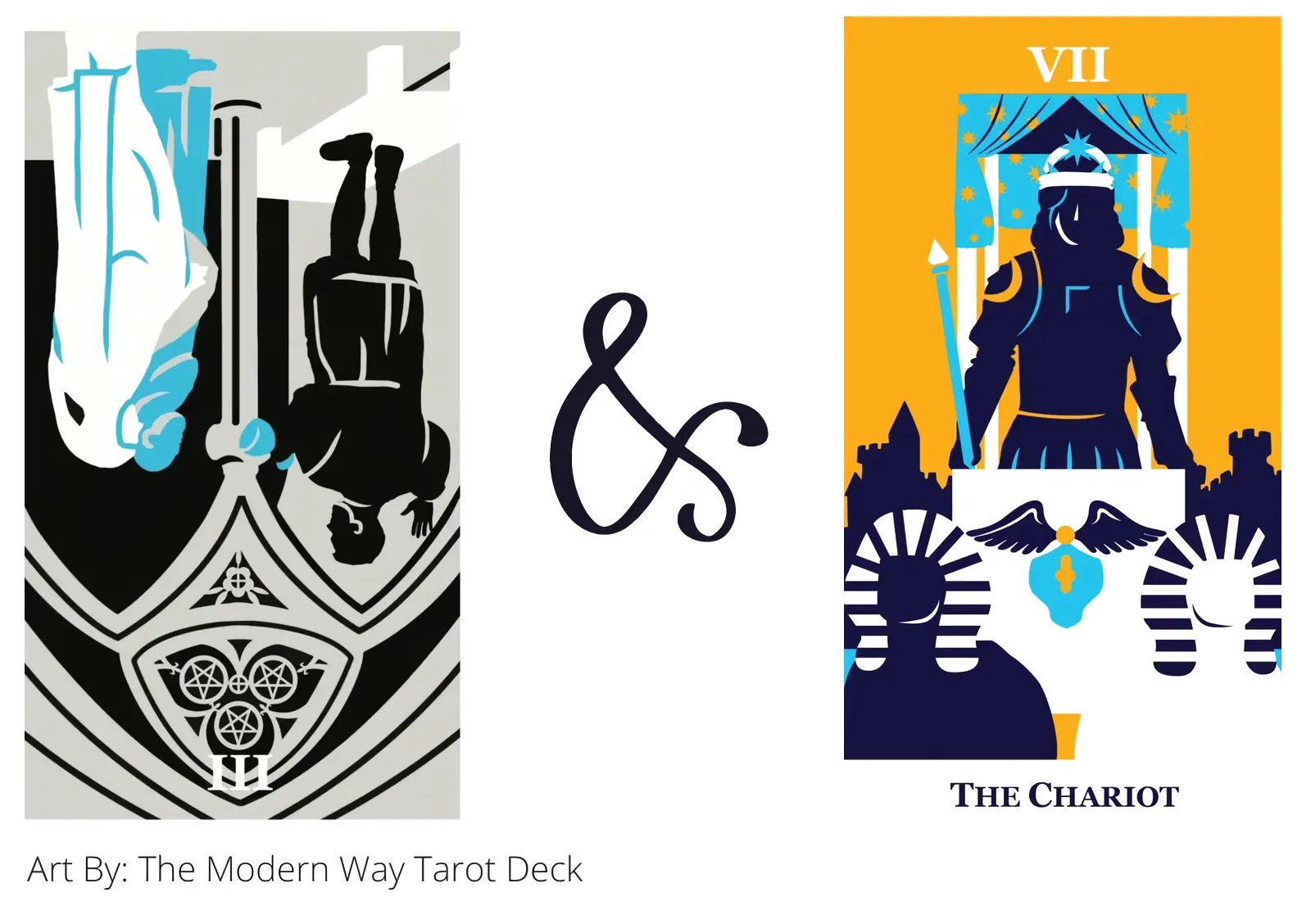 three of pentacles reversed and the chariot tarot cards together