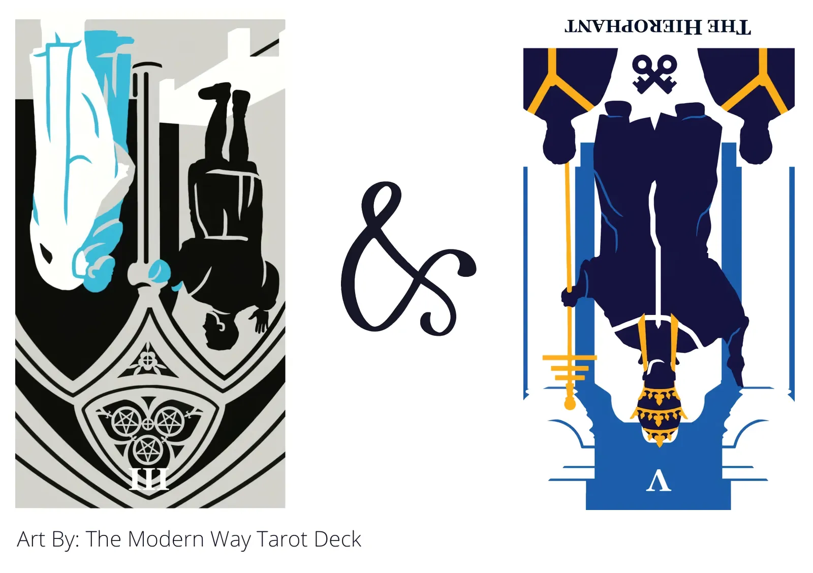 three of pentacles reversed and the hierophant reversed tarot cards together