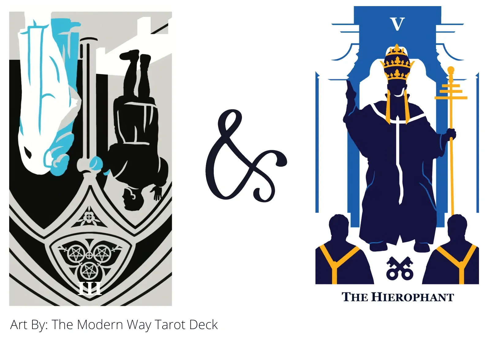 three of pentacles reversed and the hierophant tarot cards together