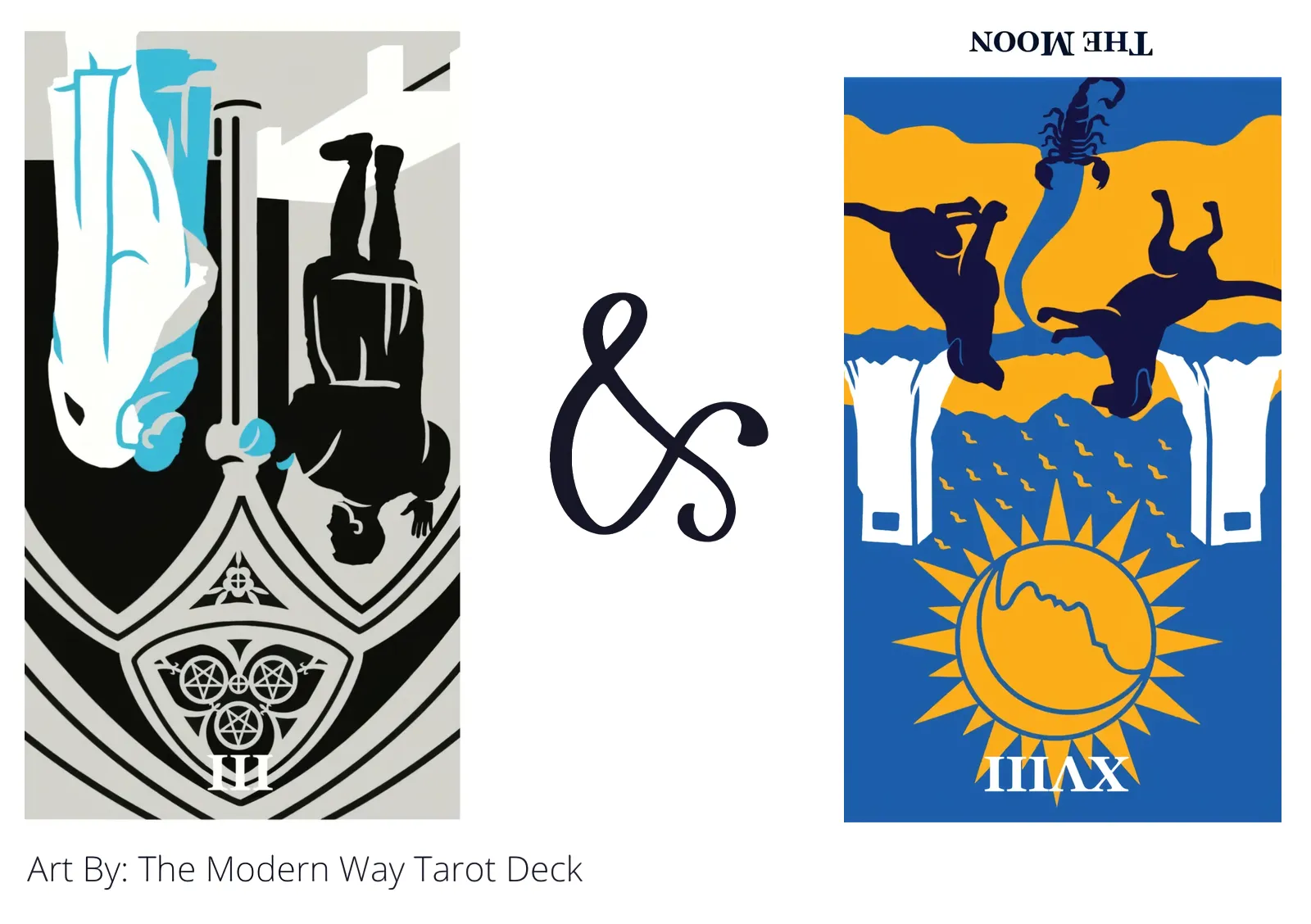 three of pentacles reversed and the moon reversed tarot cards together