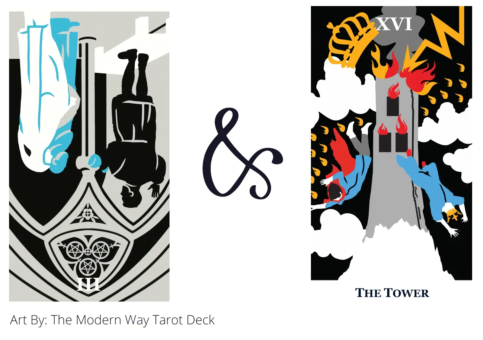 three of pentacles reversed and the tower tarot cards together