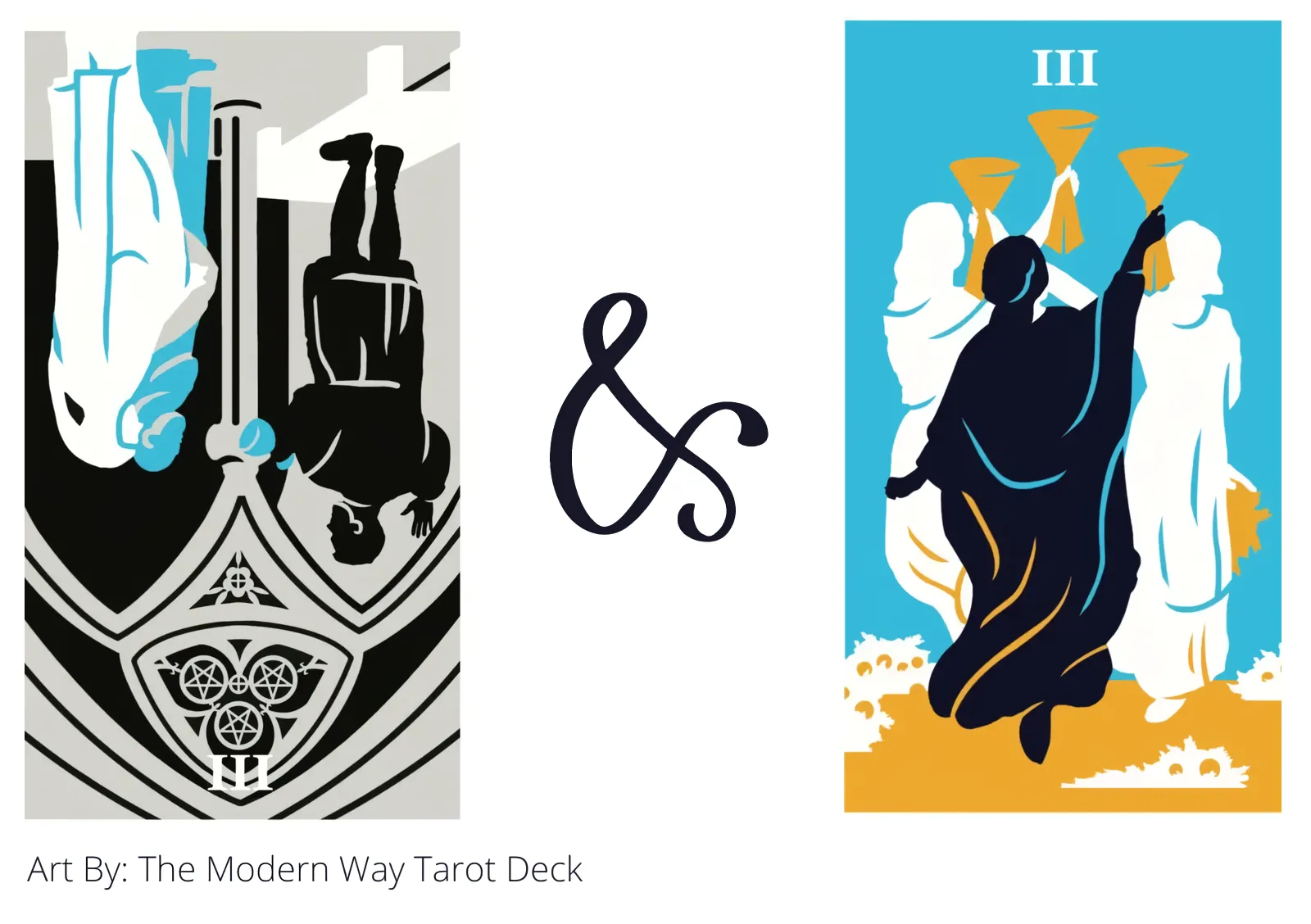 three of pentacles reversed and three of cups tarot cards together