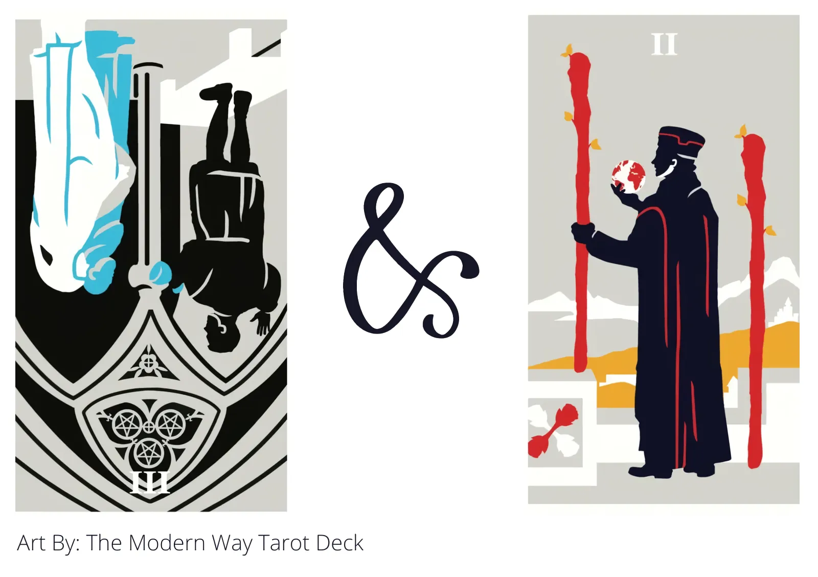 three of pentacles reversed and two of wands tarot cards together