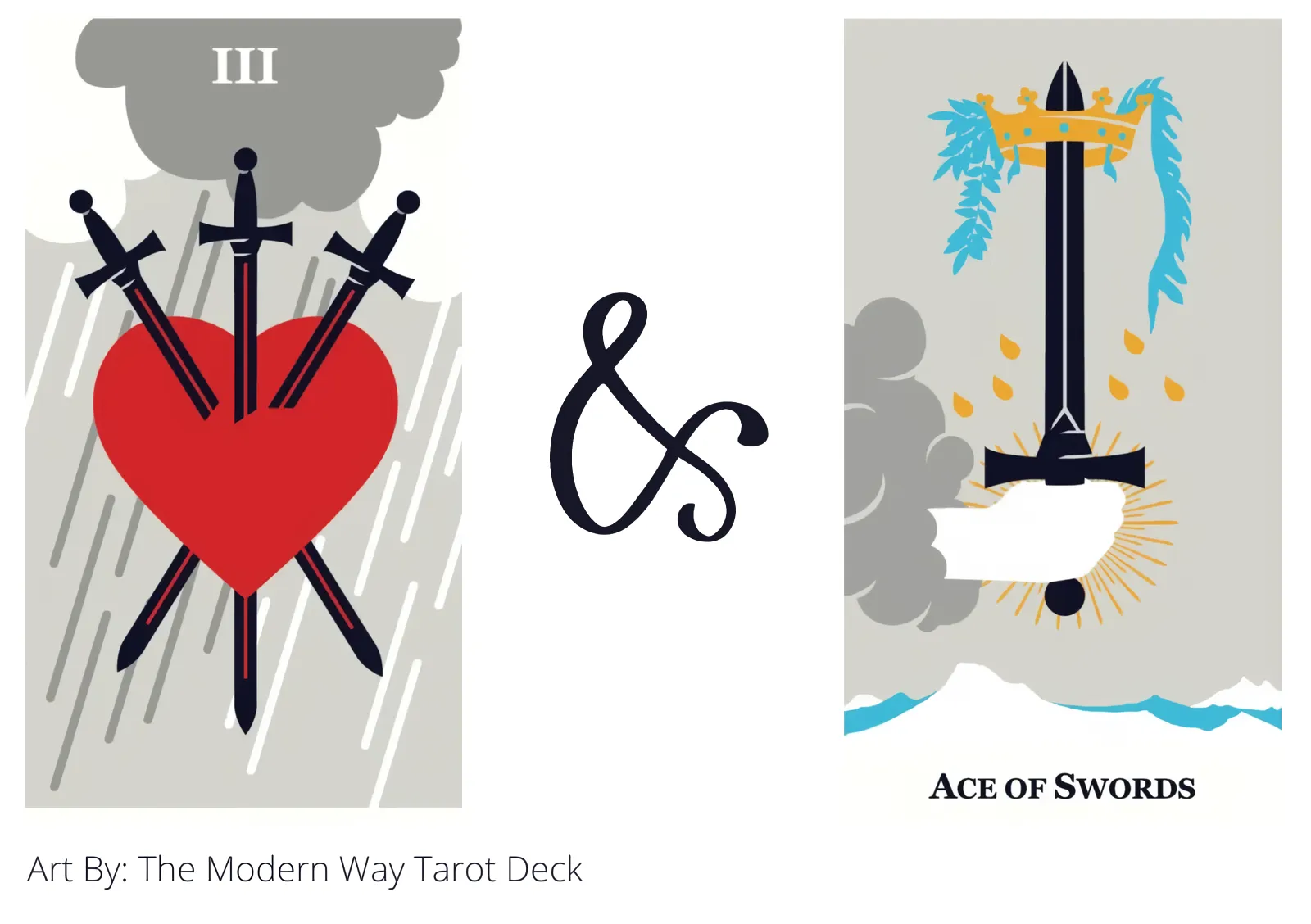 three of swords and ace of swords tarot cards together