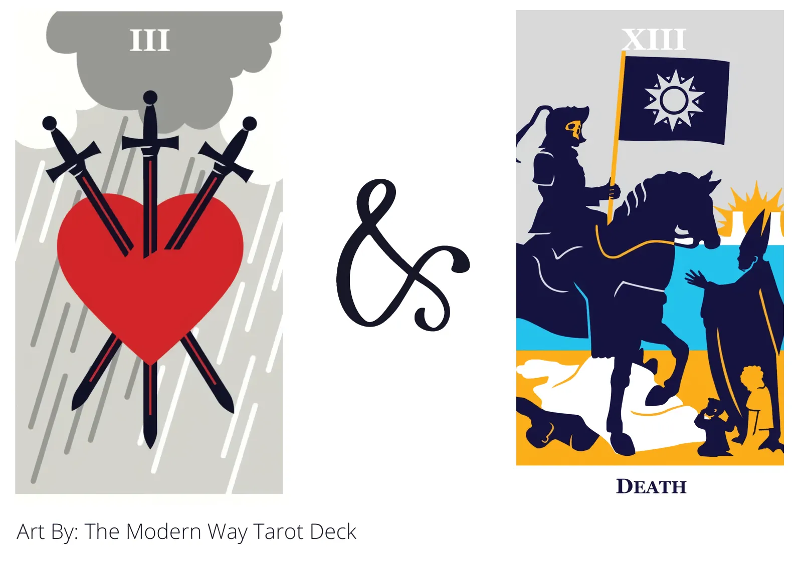 three of swords and death tarot cards together