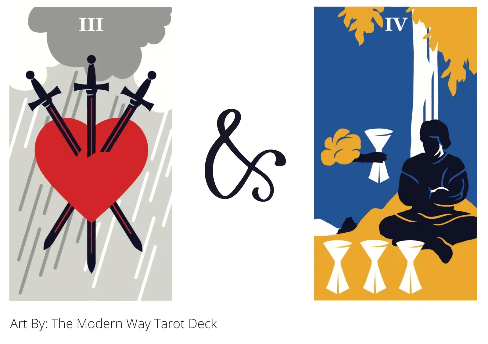 three of swords and four of cups tarot cards together