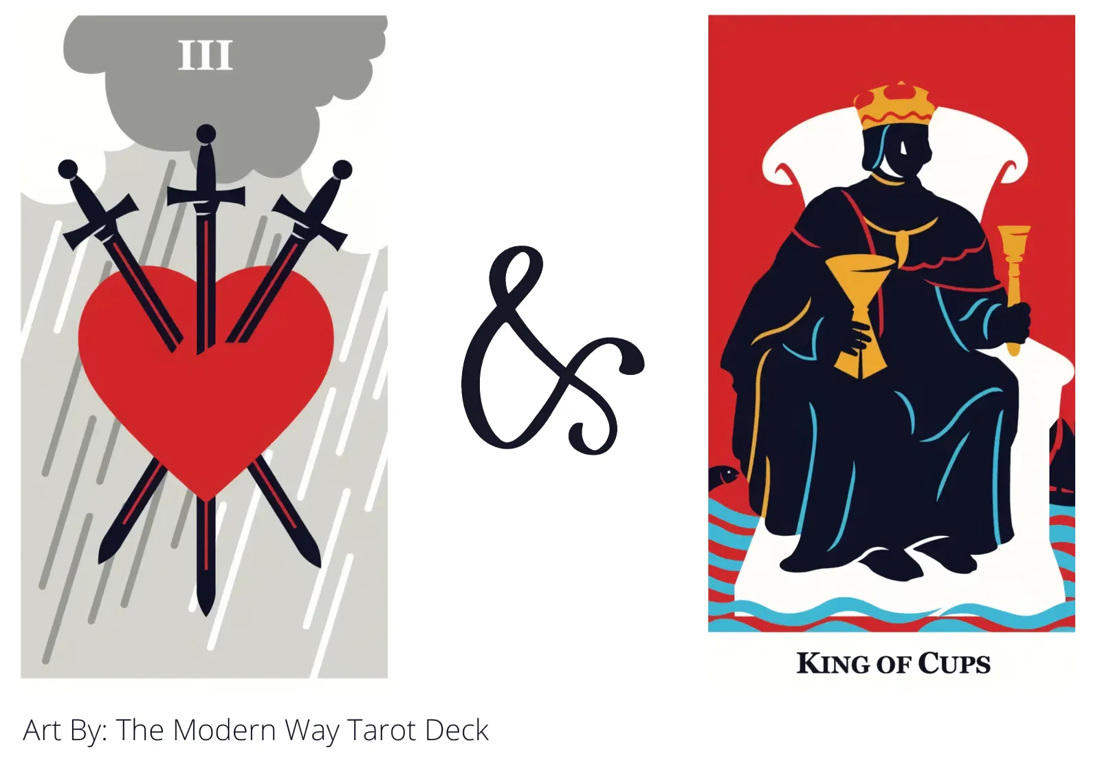three of swords and king of cups tarot cards together